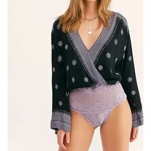 Intimately Free People NWOT On Board Black Combo Open Back Surplice Bodysuit